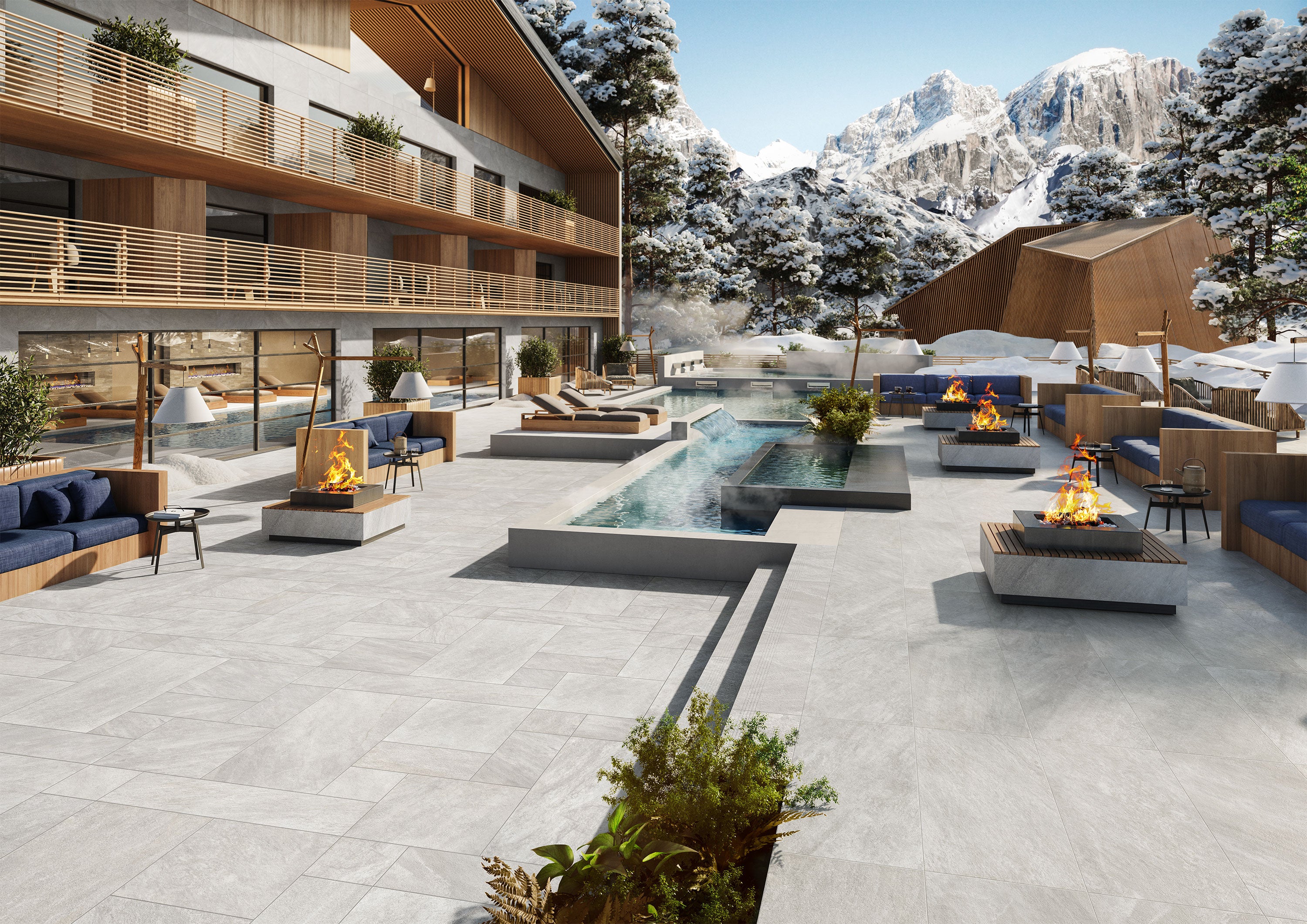 Luxury Mountain Resort with Pool and Porcelain Flooring